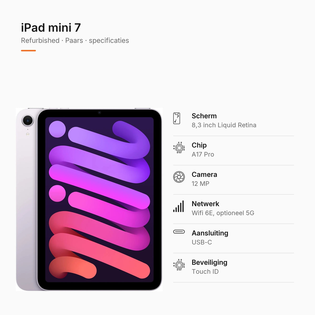 Refurbished iPad mini 7 Paars, specificaties