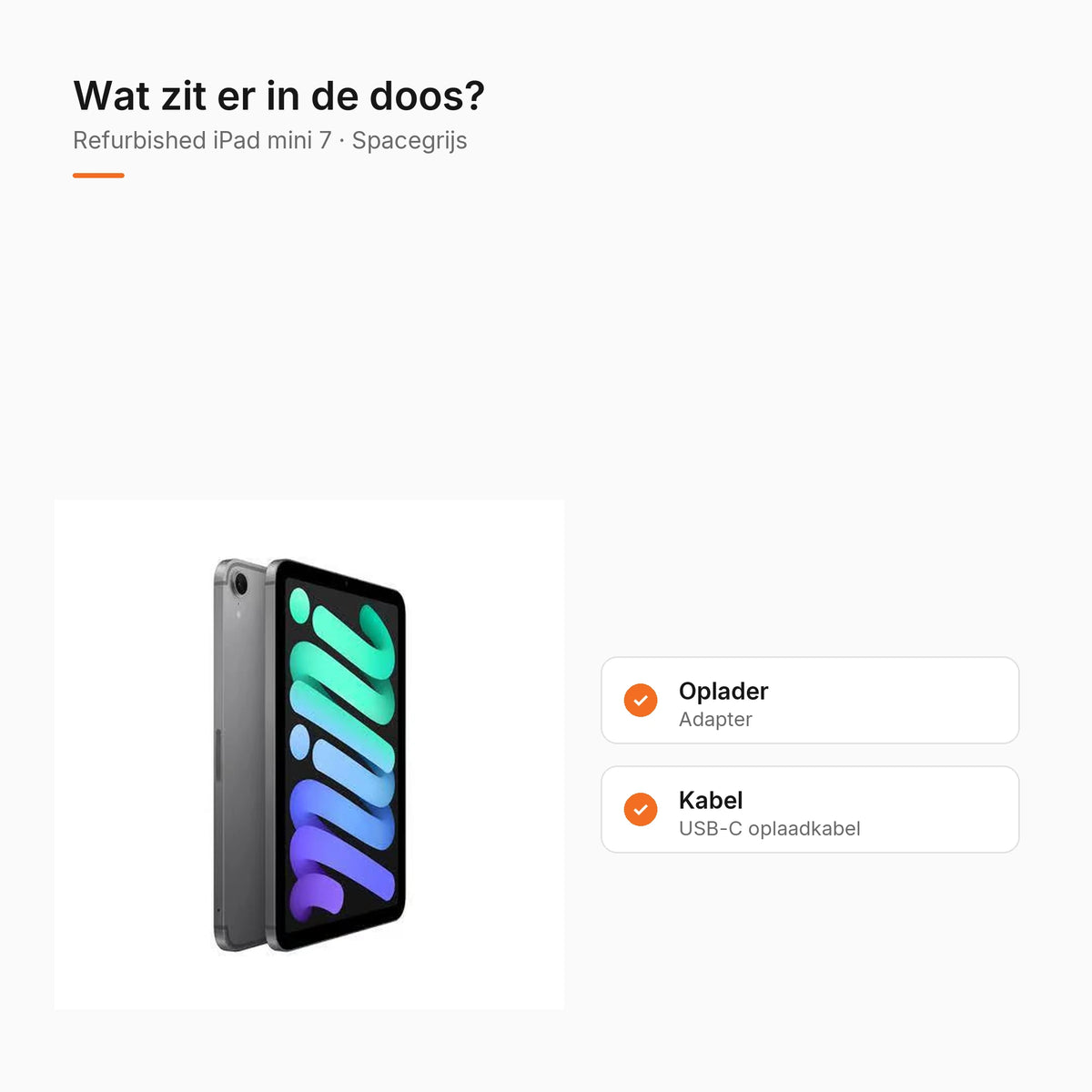 Refurbished iPad mini 7 Spacegrijs, wat zit er in de doos
