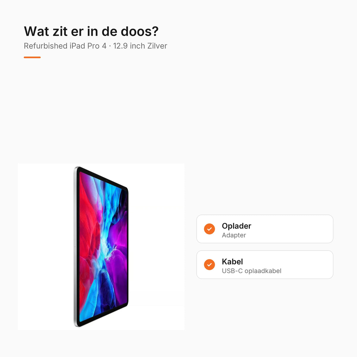Refurbished iPad Pro 4 12.9 inch Zilver, wat zit er in de doos