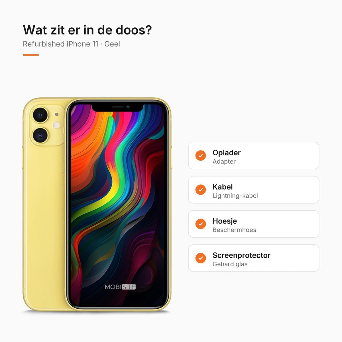 Refurbished iPhone 11 Geel, wat zit er in de doos