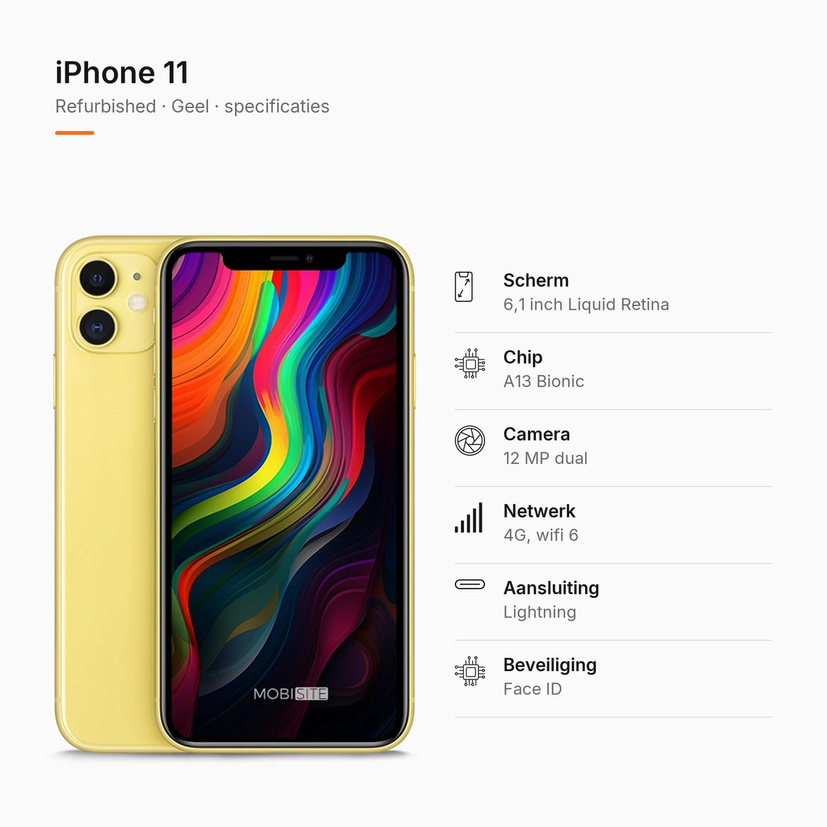 Refurbished iPhone 11 Geel, specificaties