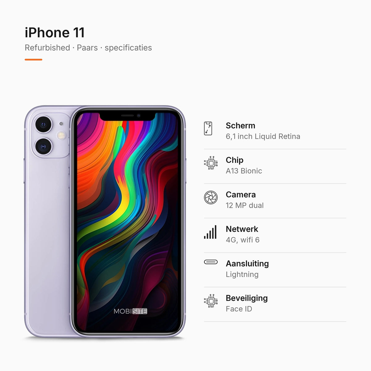 Refurbished iPhone 11 Paars, specificaties