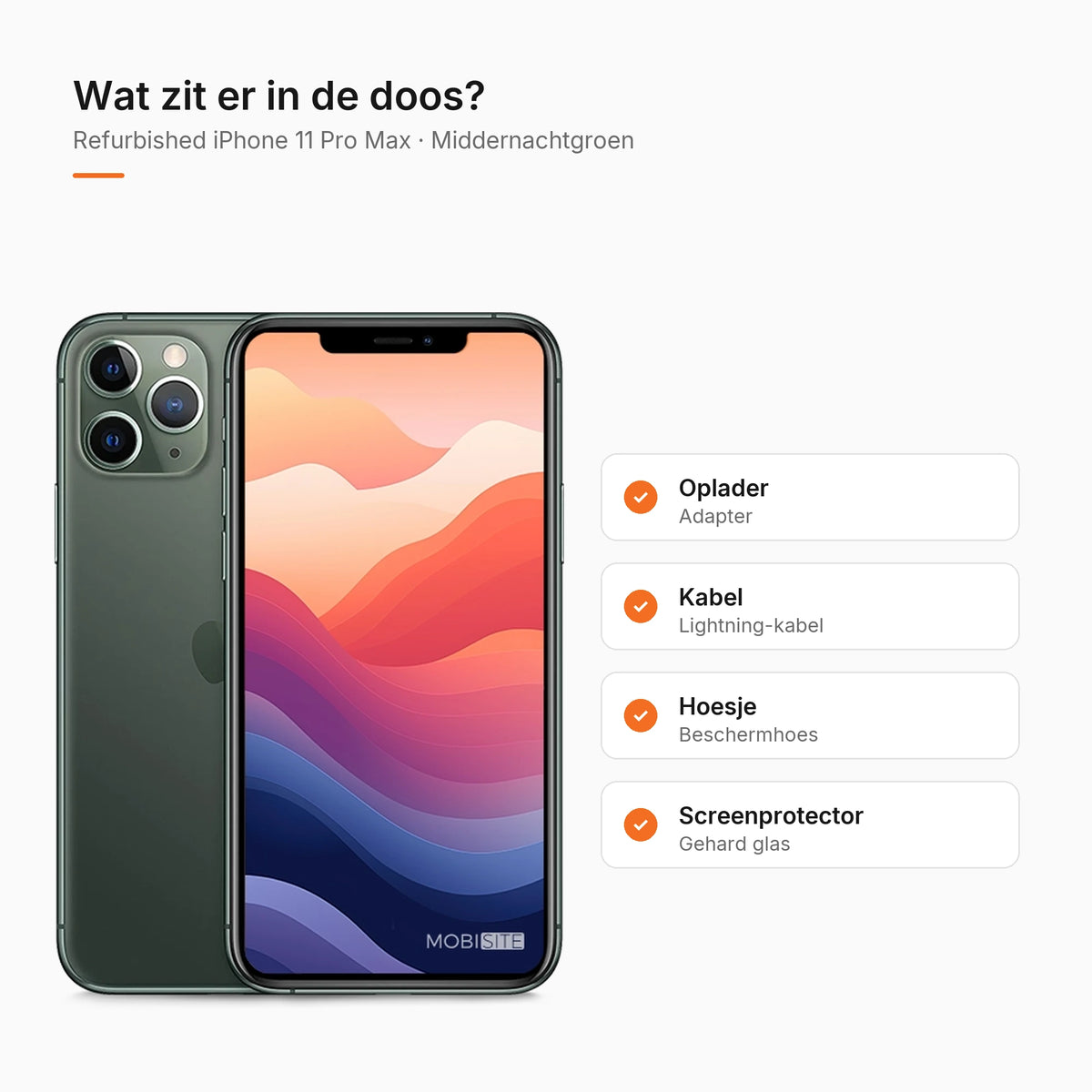Refurbished iPhone 11 Pro Max Middernachtgroen, wat zit er in de doos