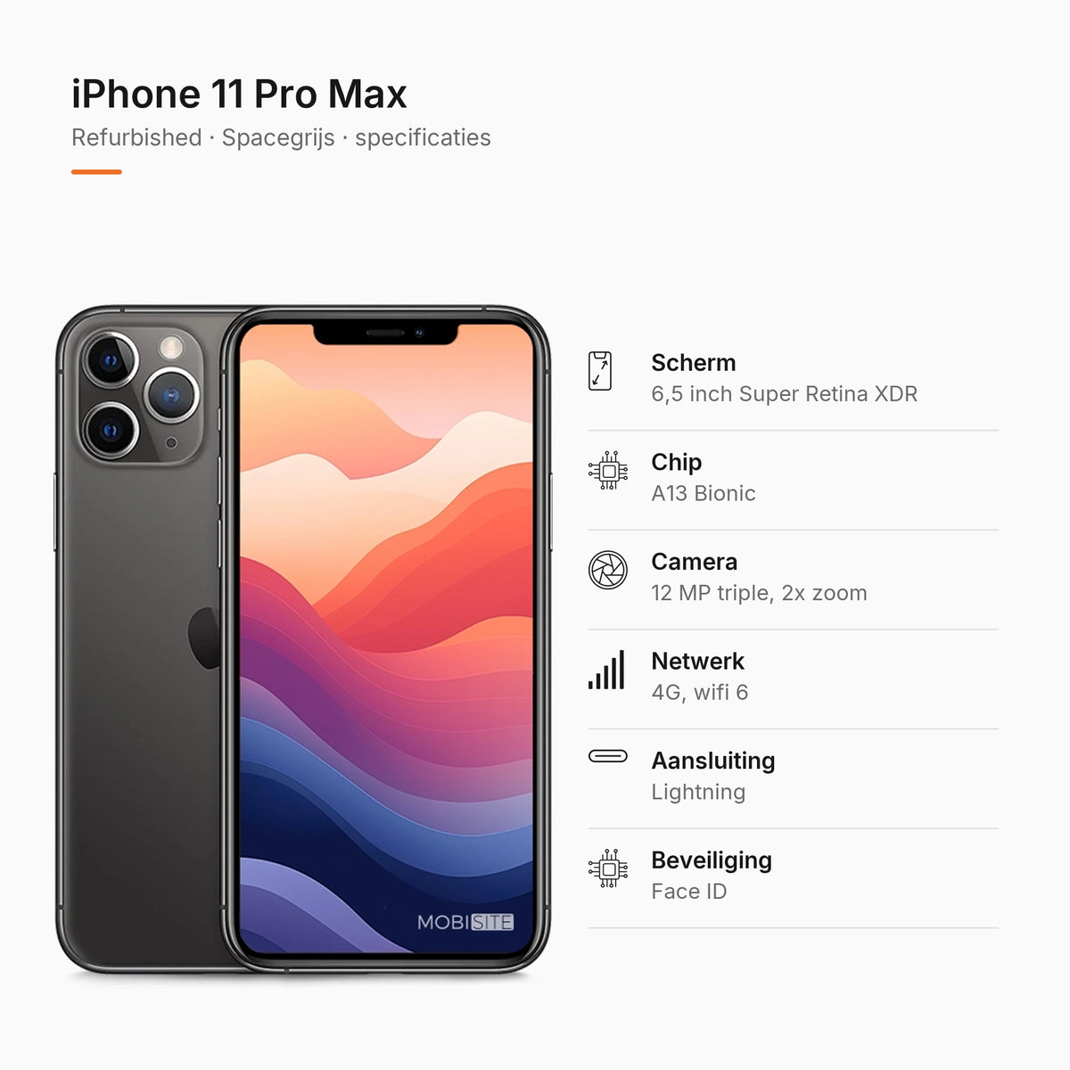 Refurbished iPhone 11 Pro Max Spacegrijs, specificaties