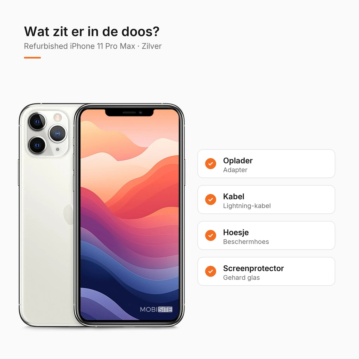 Refurbished iPhone 11 Pro Max Zilver, wat zit er in de doos