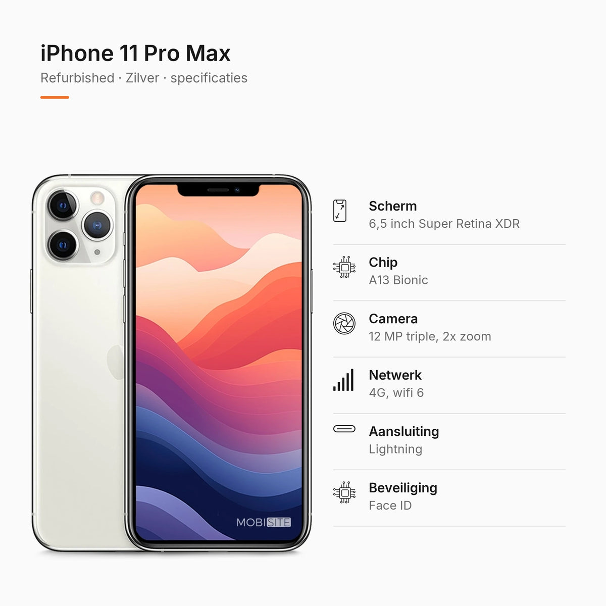 Refurbished iPhone 11 Pro Max Zilver, specificaties