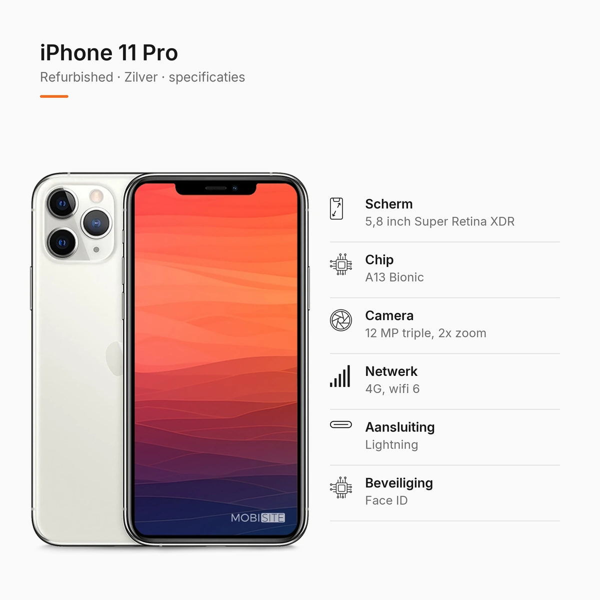 Refurbished iPhone 11 Pro Zilver, specificaties