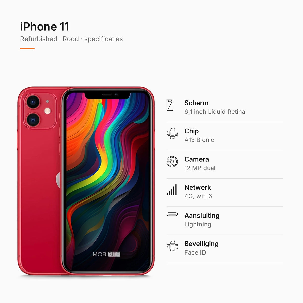 Refurbished iPhone 11 Rood, specificaties