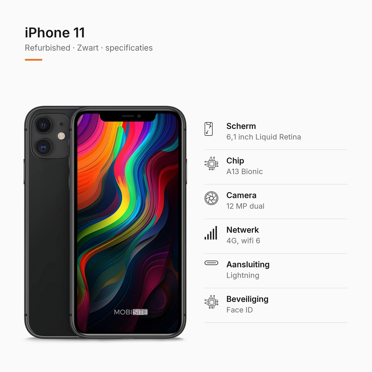 Refurbished iPhone 11 Zwart, specificaties