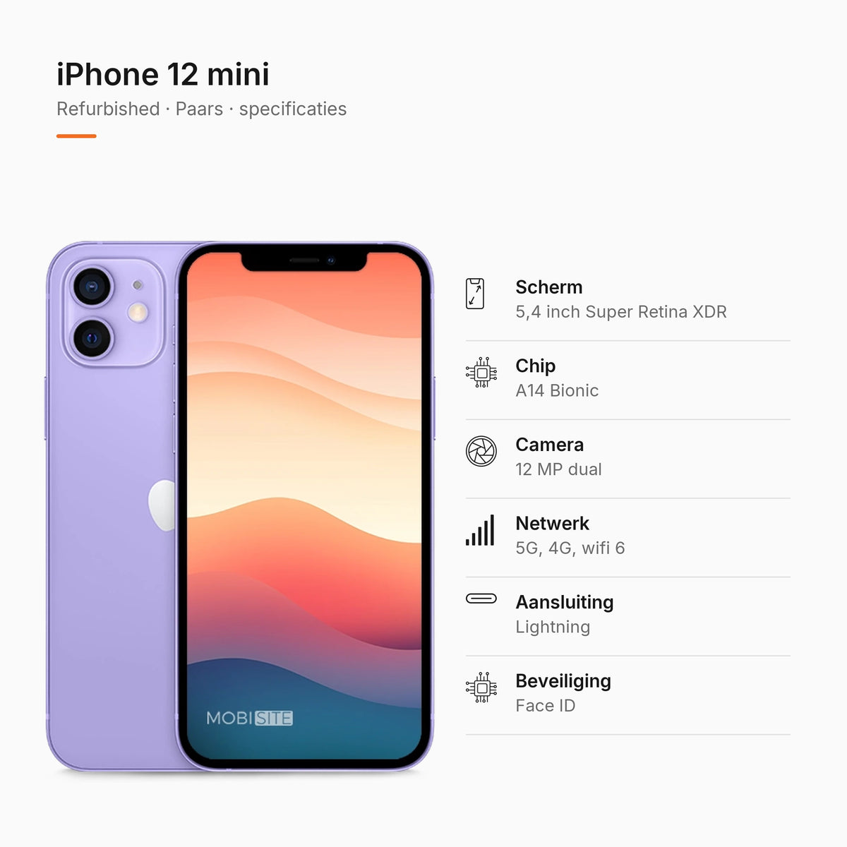 Refurbished iPhone 12 mini Paars, specificaties