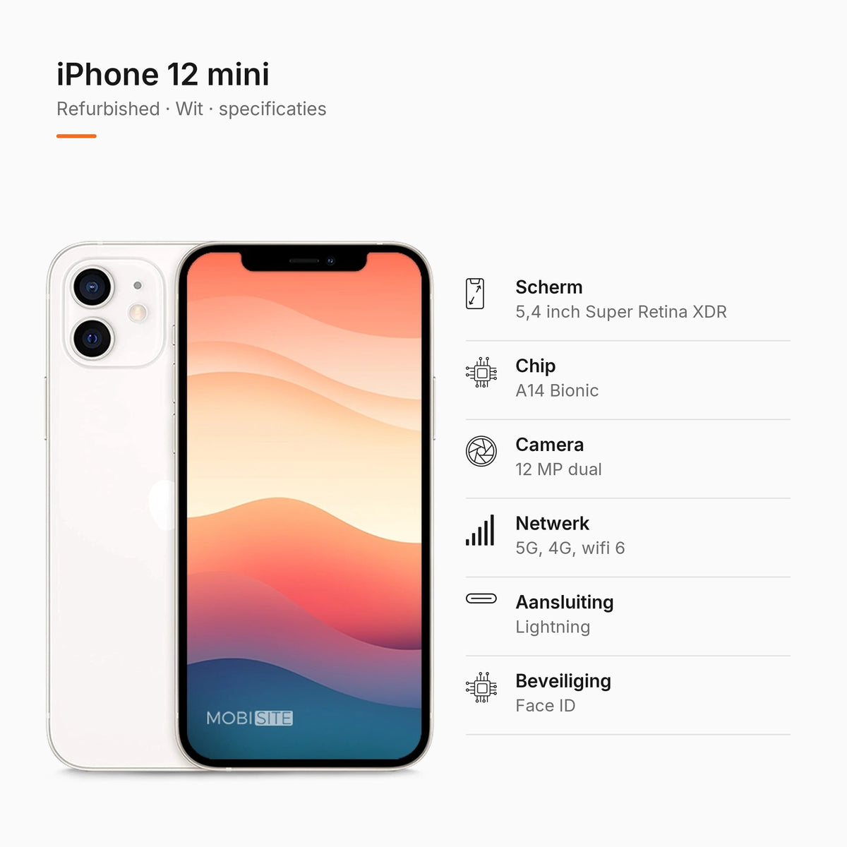 Refurbished iPhone 12 mini Wit, specificaties