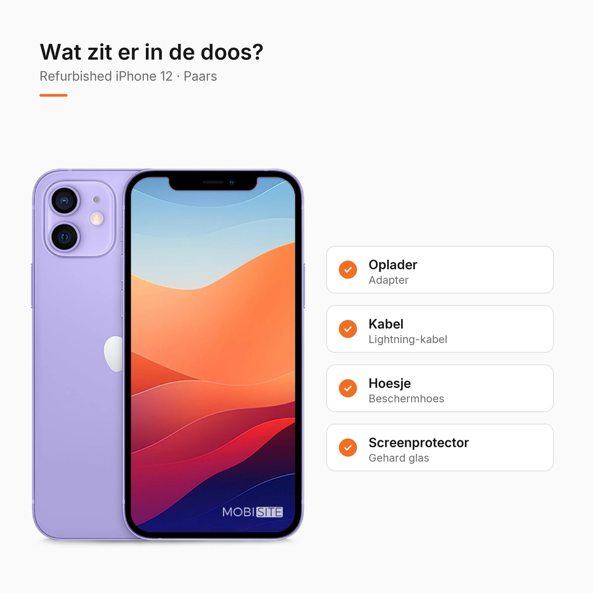 Refurbished iPhone 12 Paars, wat zit er in de doos