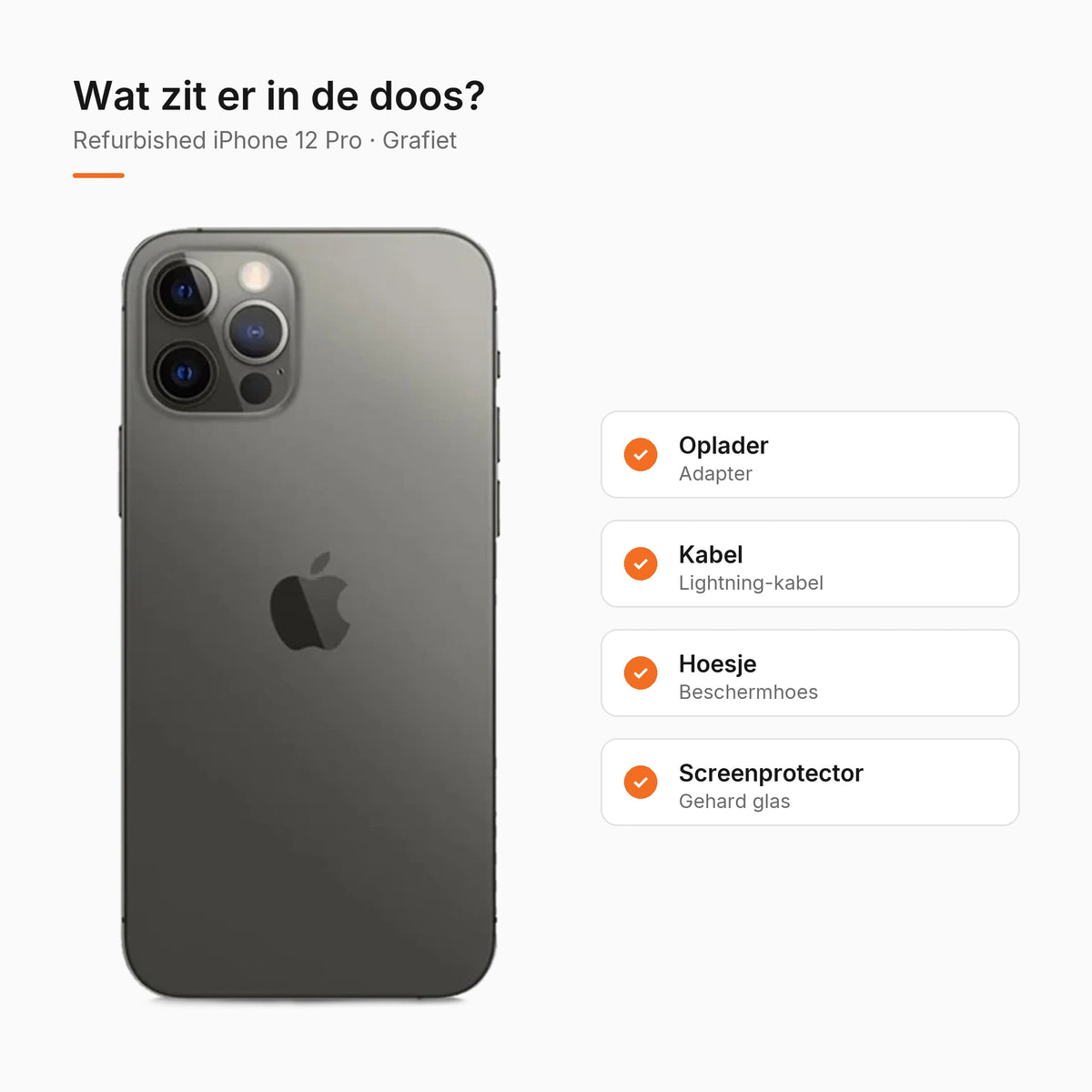 Refurbished iPhone 12 Pro Grafiet, wat zit er in de doos