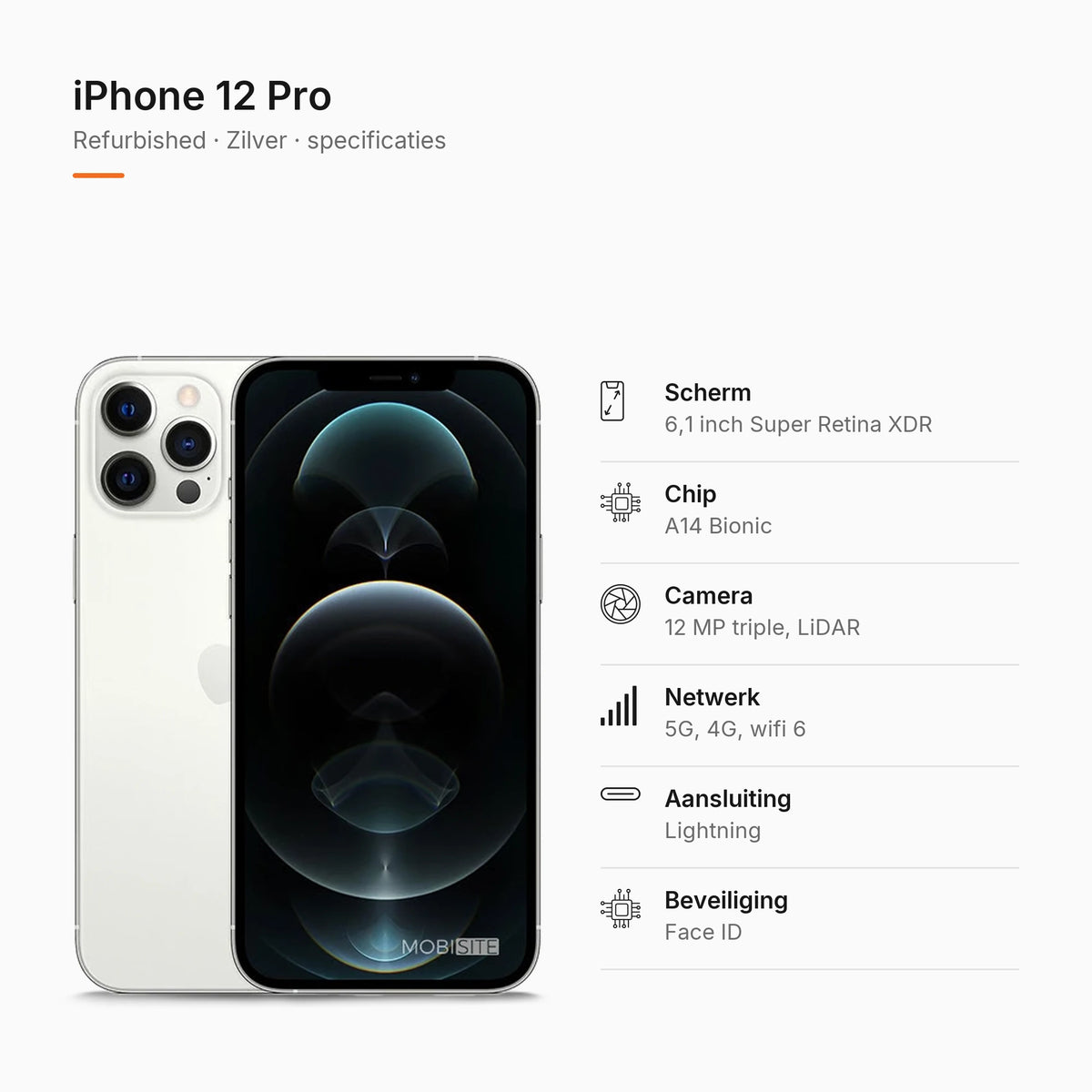 Refurbished iPhone 12 Pro Zilver, specificaties