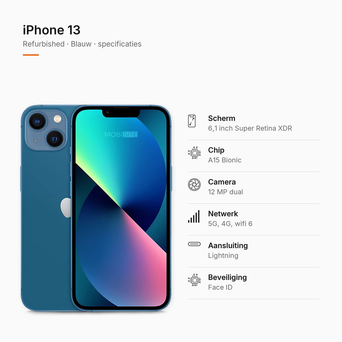 Refurbished iPhone 13 Blauw, specificaties