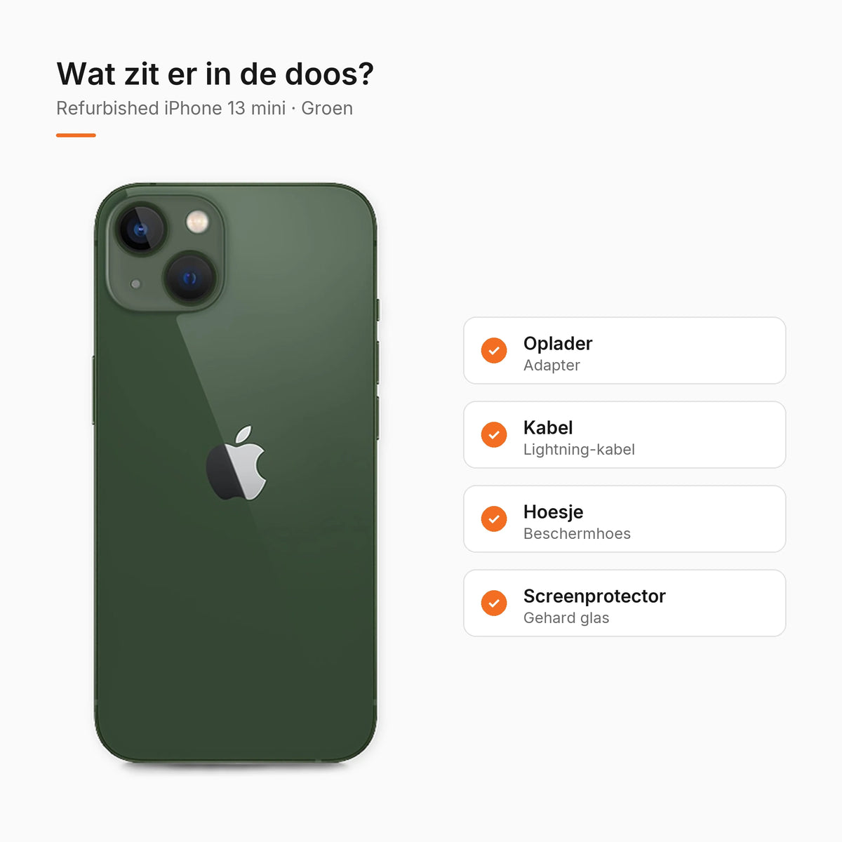 Refurbished iPhone 13 mini Groen, wat zit er in de doos