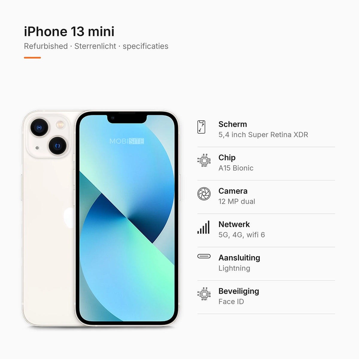 Refurbished iPhone 13 mini Sterrenlicht, specificaties