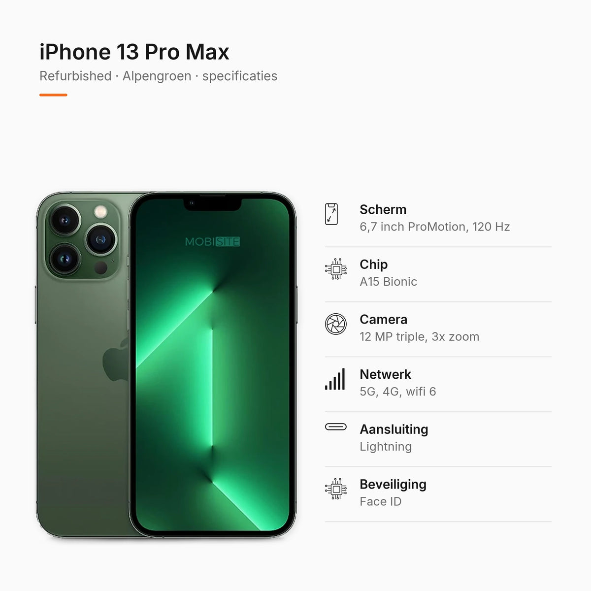 Refurbished iPhone 13 Pro Max Alpengroen, specificaties