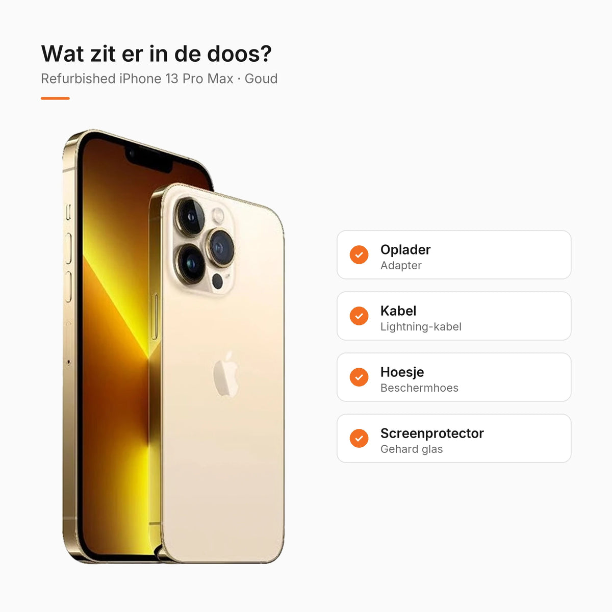 Refurbished iPhone 13 Pro Max Goud, wat zit er in de doos