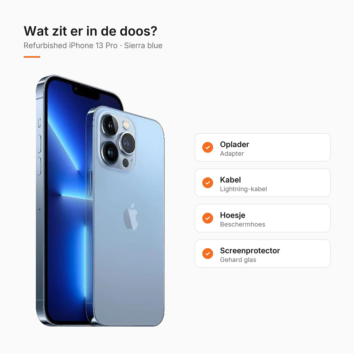 Refurbished iPhone 13 Pro Sierra blue, wat zit er in de doos