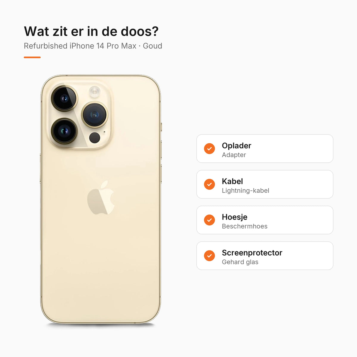 Refurbished iPhone 14 Pro Max Goud, wat zit er in de doos