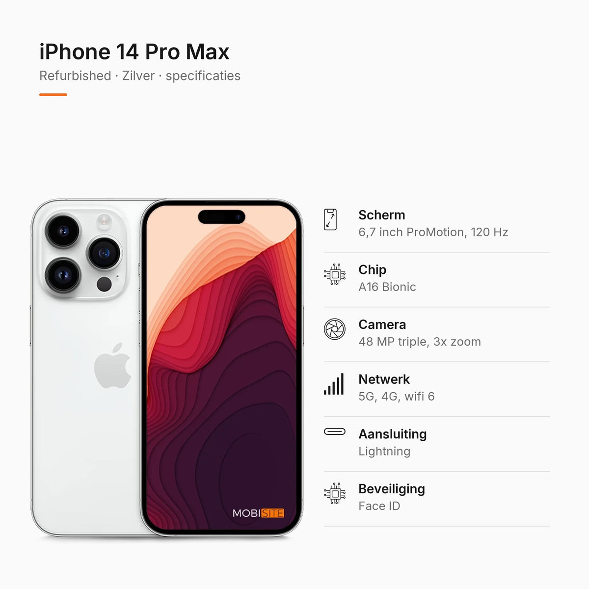 Refurbished iPhone 14 Pro Max Zilver, specificaties