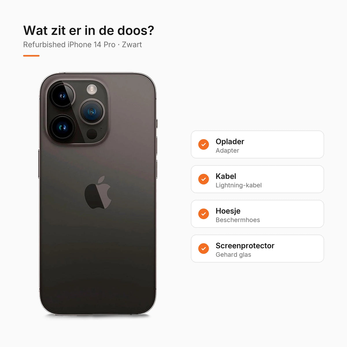 Refurbished iPhone 14 Pro Zwart, wat zit er in de doos