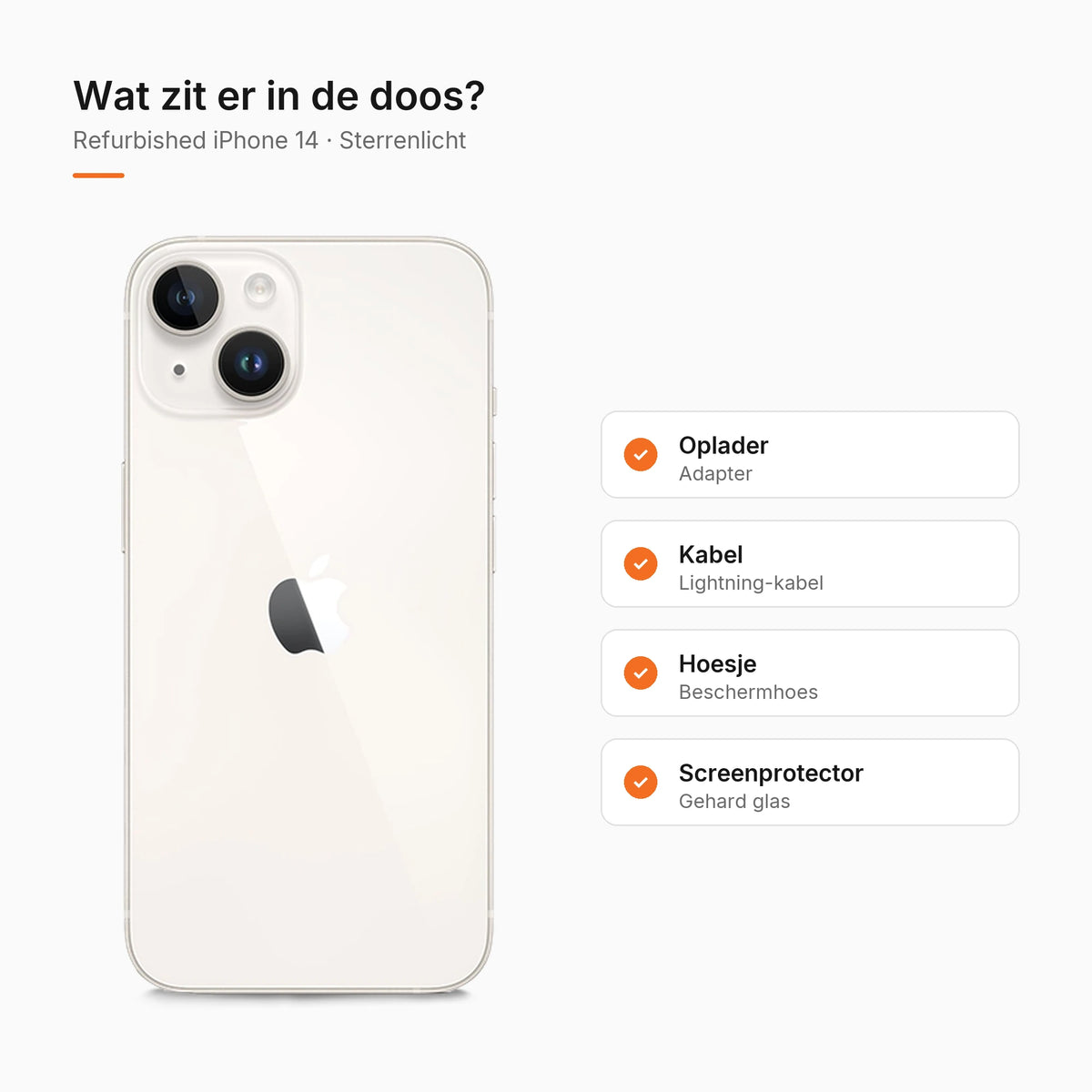 Refurbished iPhone 14 Sterrenlicht, wat zit er in de doos