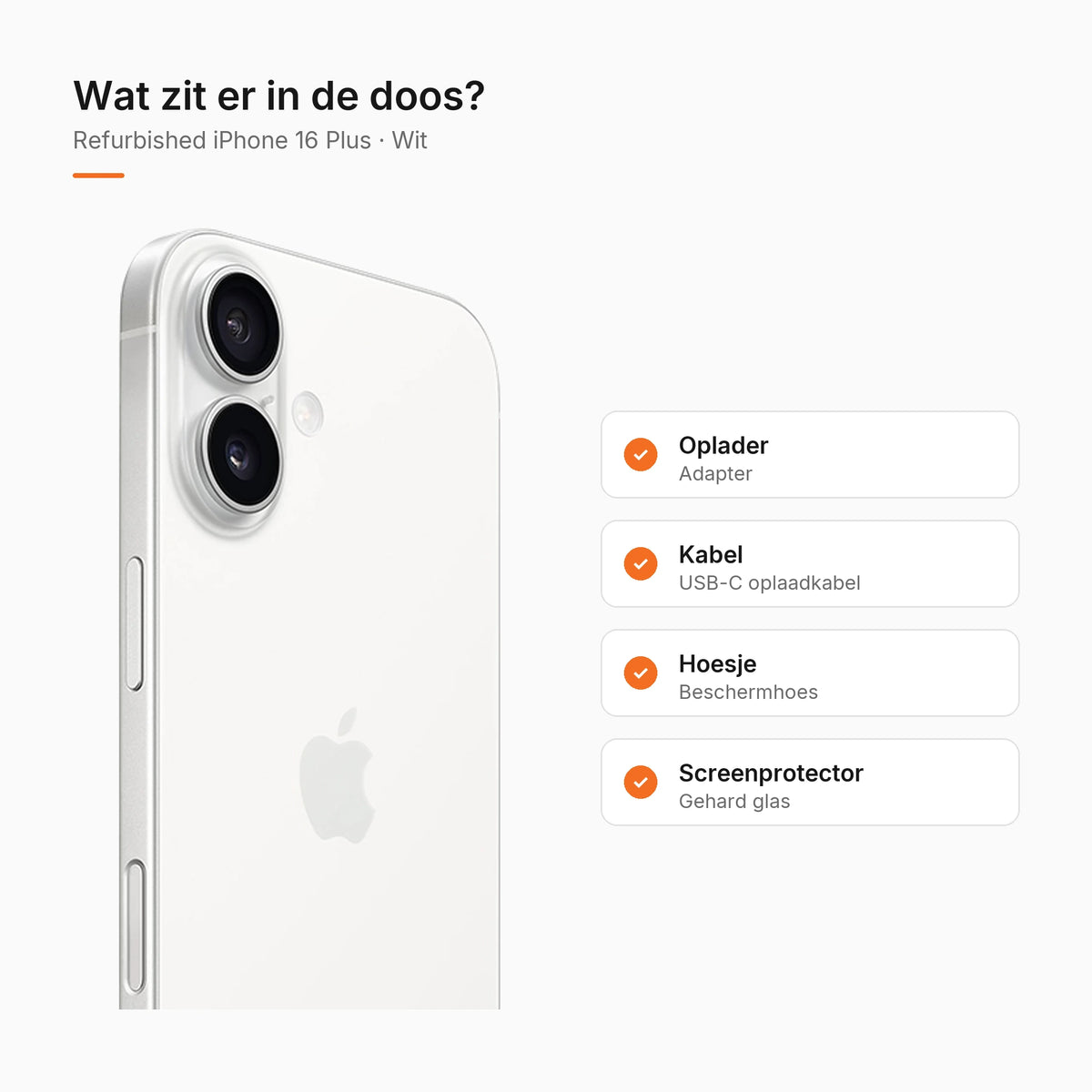 Refurbished iPhone 16 Plus Wit, wat zit er in de doos