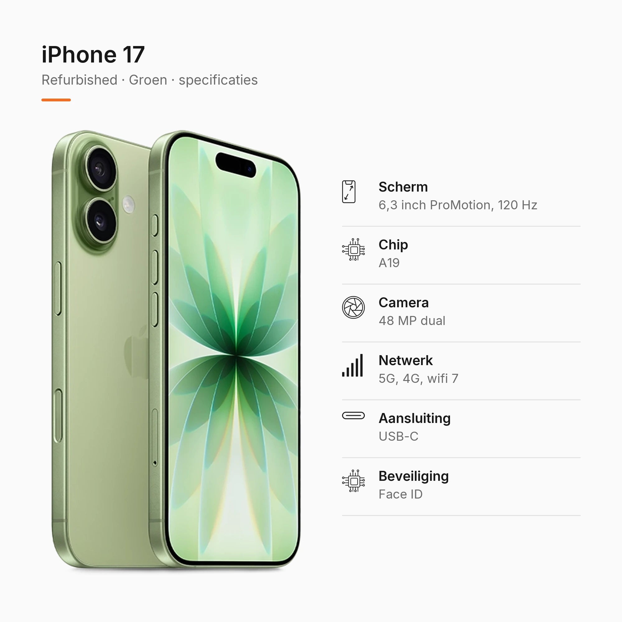 Refurbished iPhone 17 Groen, specificaties