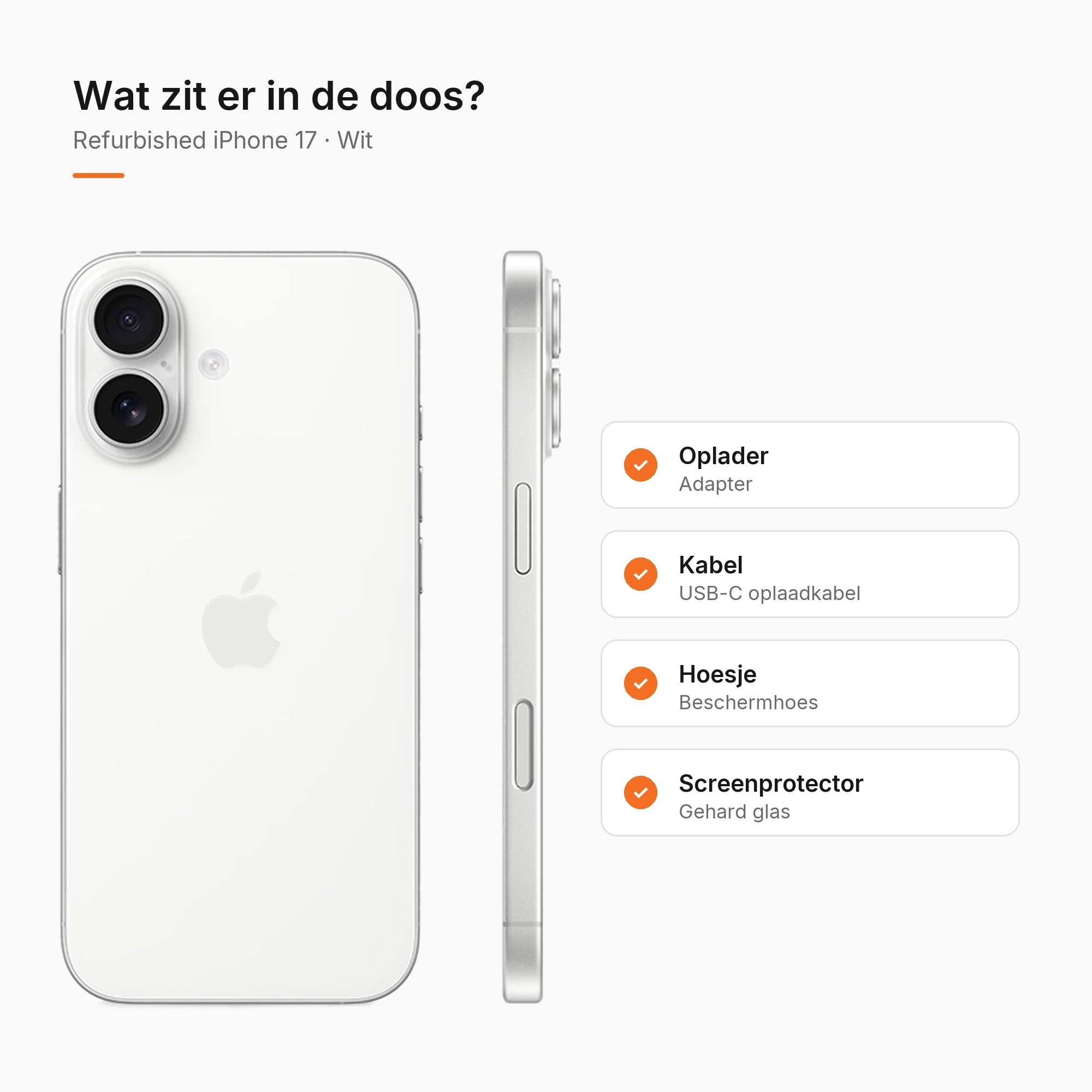 Refurbished iPhone 17 Wit, wat zit er in de doos
