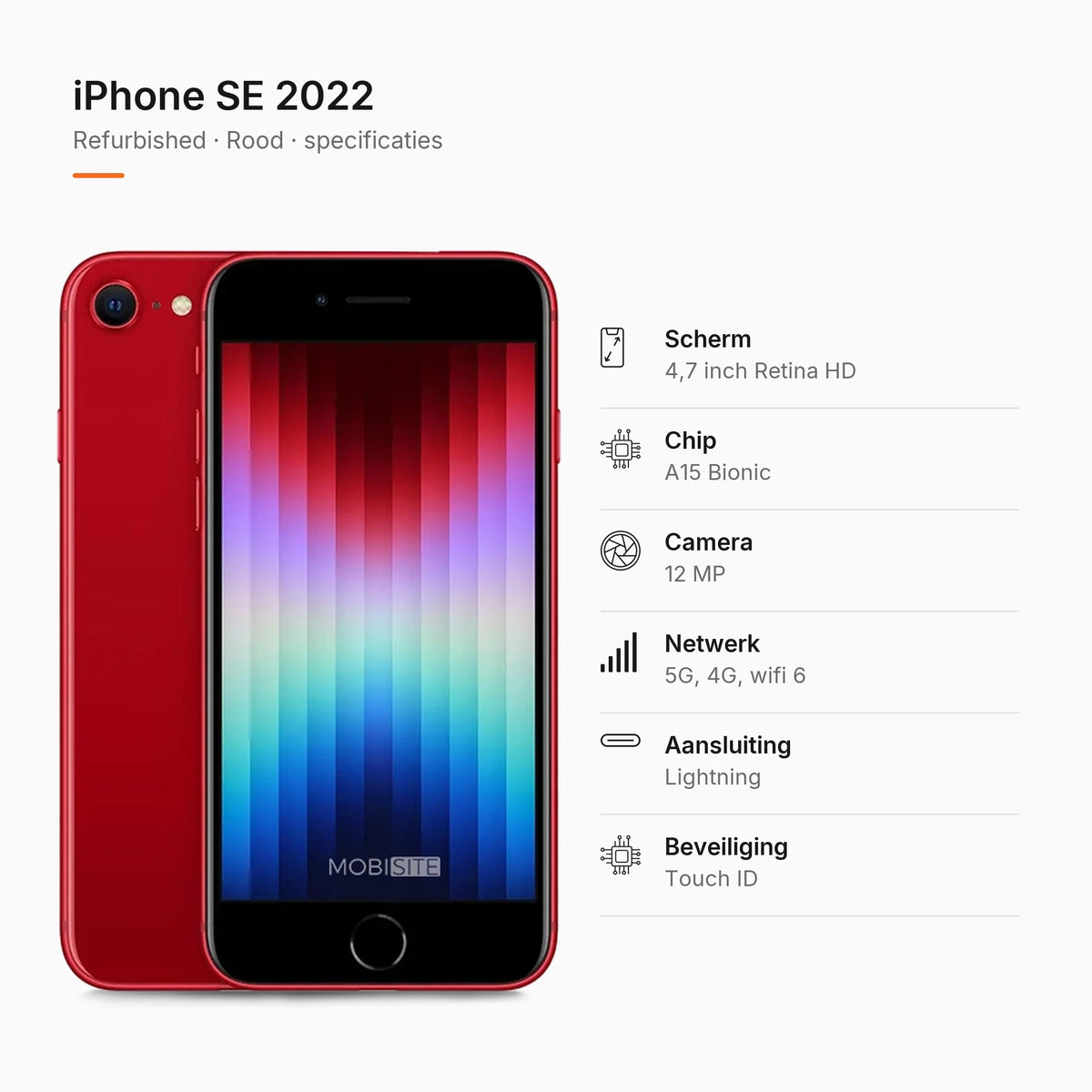 Refurbished iPhone SE 2022 Rood, specificaties