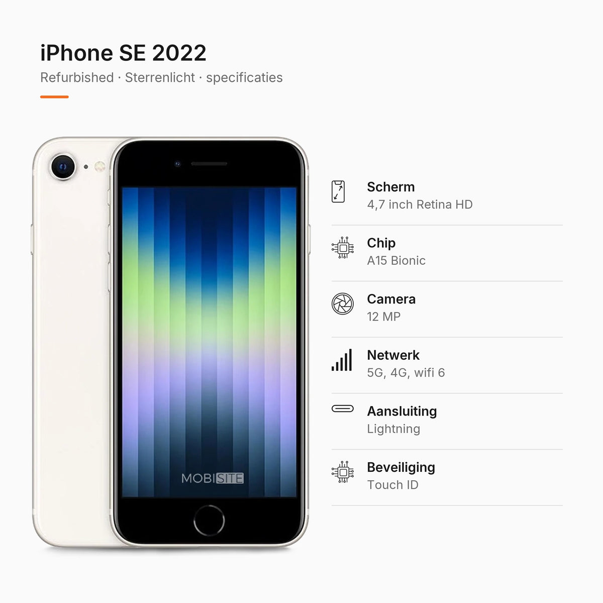 Refurbished iPhone SE 2022 Sterrenlicht, specificaties
