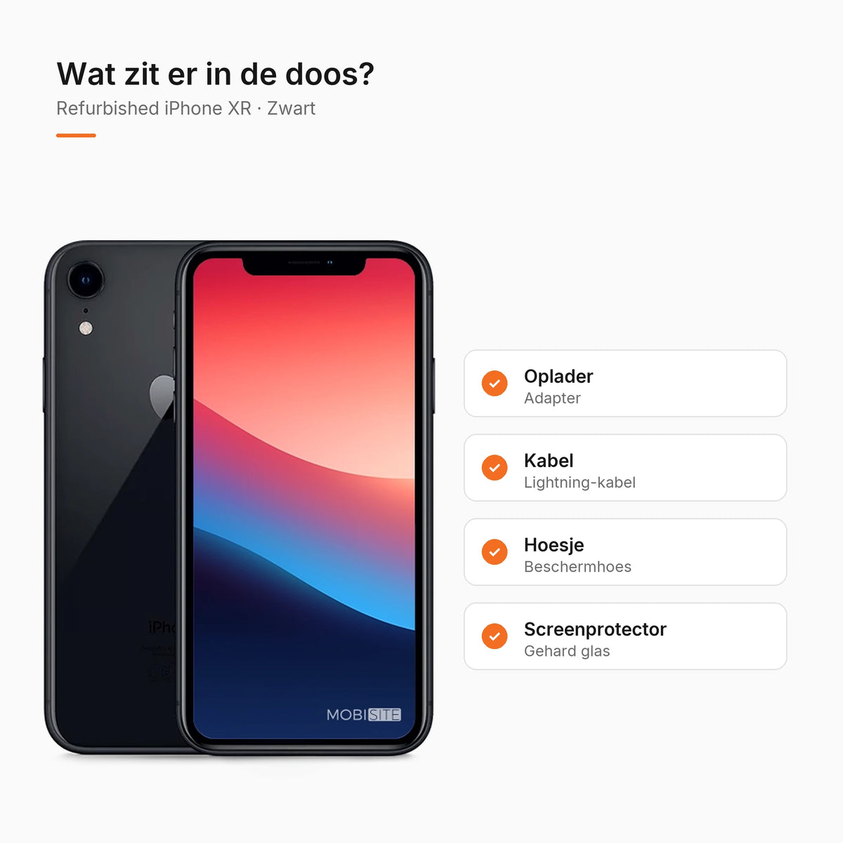 Refurbished iPhone XR Zwart, wat zit er in de doos