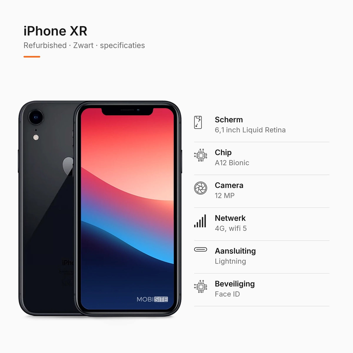 Refurbished iPhone XR Zwart, specificaties