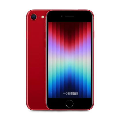Refurbished iPhone SE 2022 Rood, voorkant en achterkant