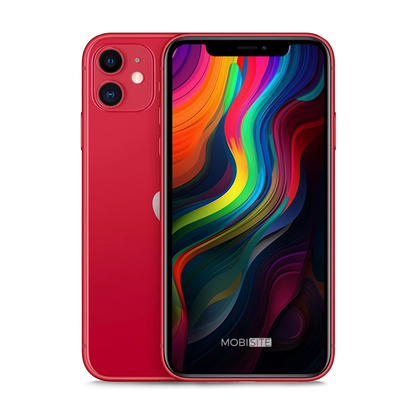 Refurbished iPhone 11 Rood, voorkant en achterkant