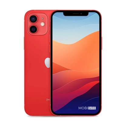 Refurbished iPhone 12 Rood, voorkant en achterkant