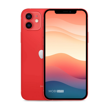 Refurbished iPhone 12 mini Rood, voorkant en achterkant
