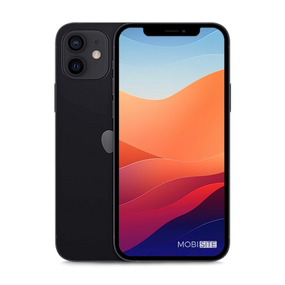 Refurbished iPhone 12 Zwart, voorkant en achterkant