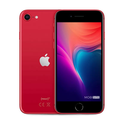 Refurbished iPhone SE 2020 Rood, voorkant en achterkant