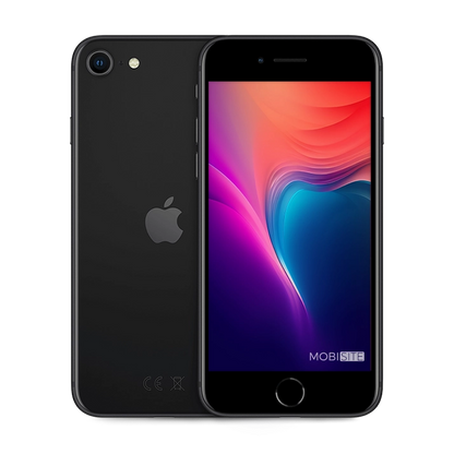 Refurbished iPhone SE 2020 Zwart, voorkant en achterkant