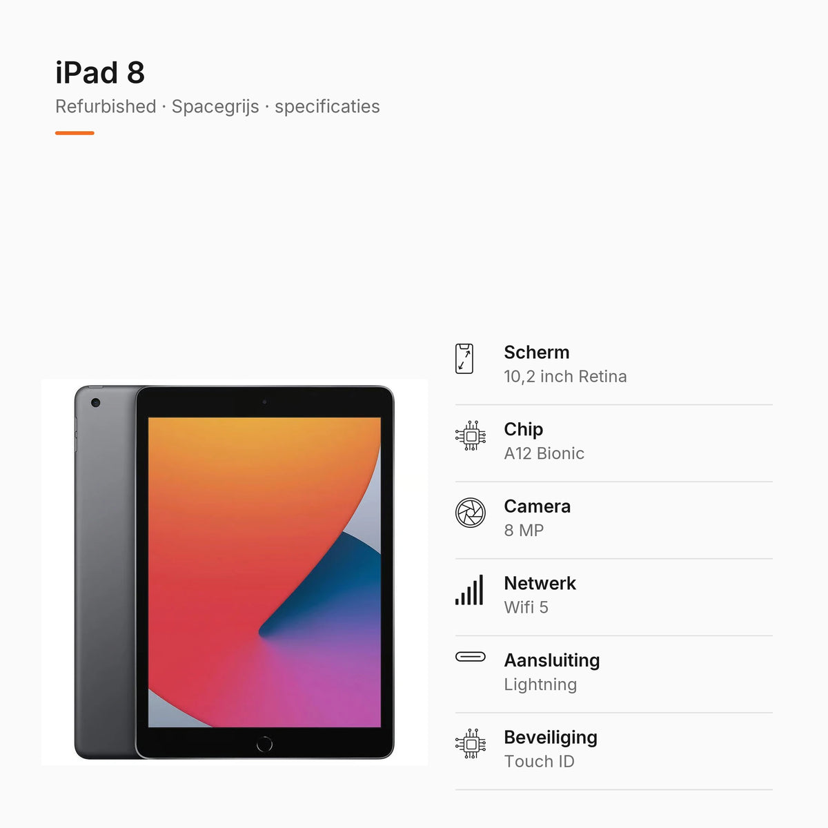 Refurbished iPad 8 Spacegrijs, specificaties