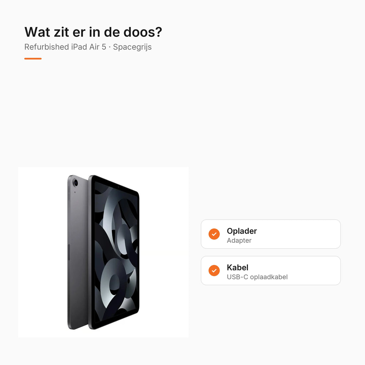 Refurbished iPad Air 5 Spacegrijs, wat zit er in de doos