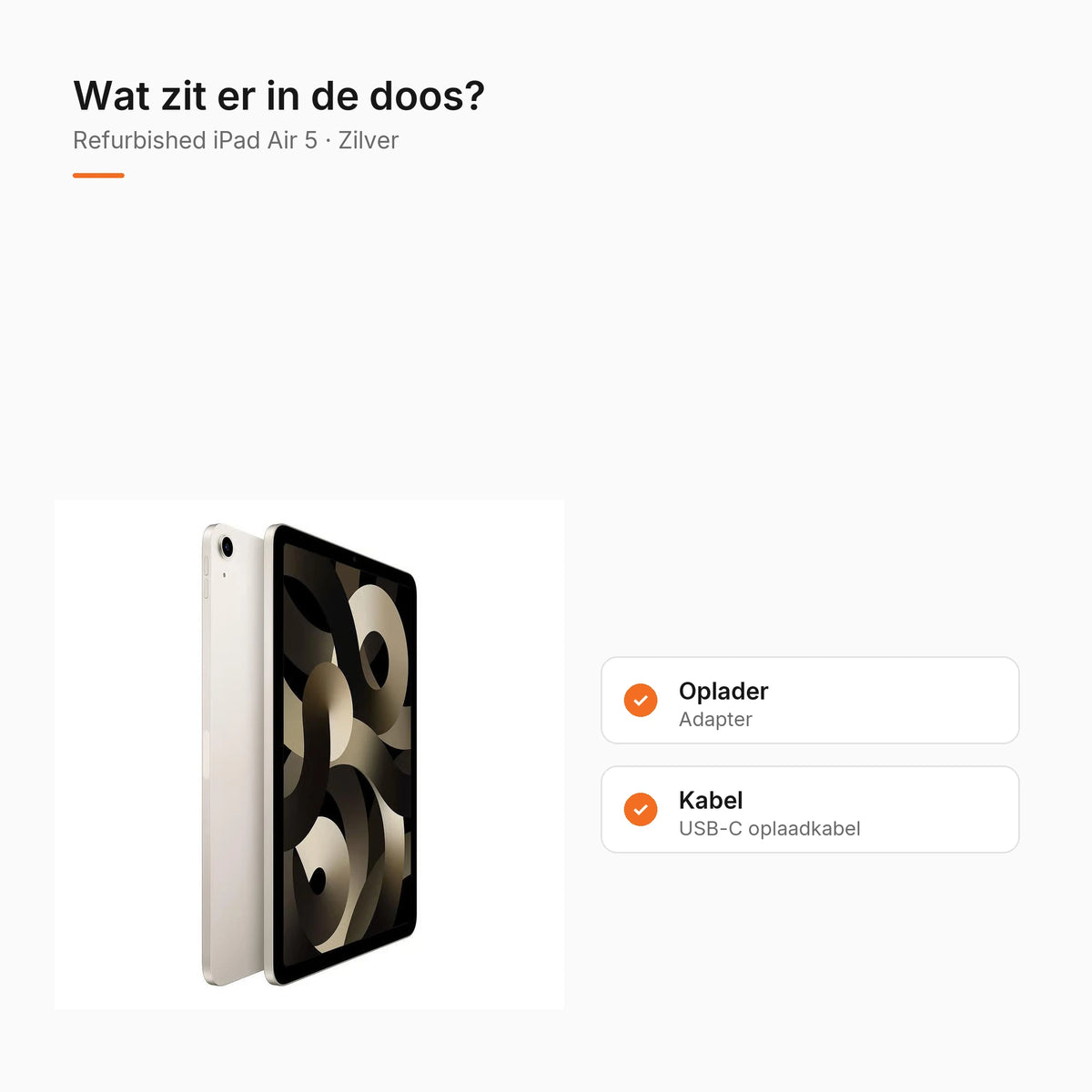 Refurbished iPad Air 5 Zilver, wat zit er in de doos