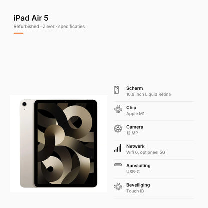 Refurbished iPad Air 5 Zilver, specificaties