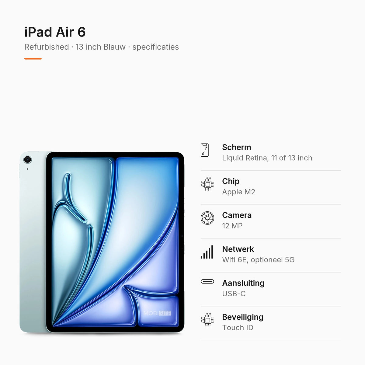 Refurbished iPad Air 6 13 inch Blauw, specificaties