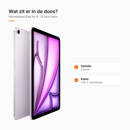 Refurbished iPad Air 6 13 inch Paars, wat zit er in de doos