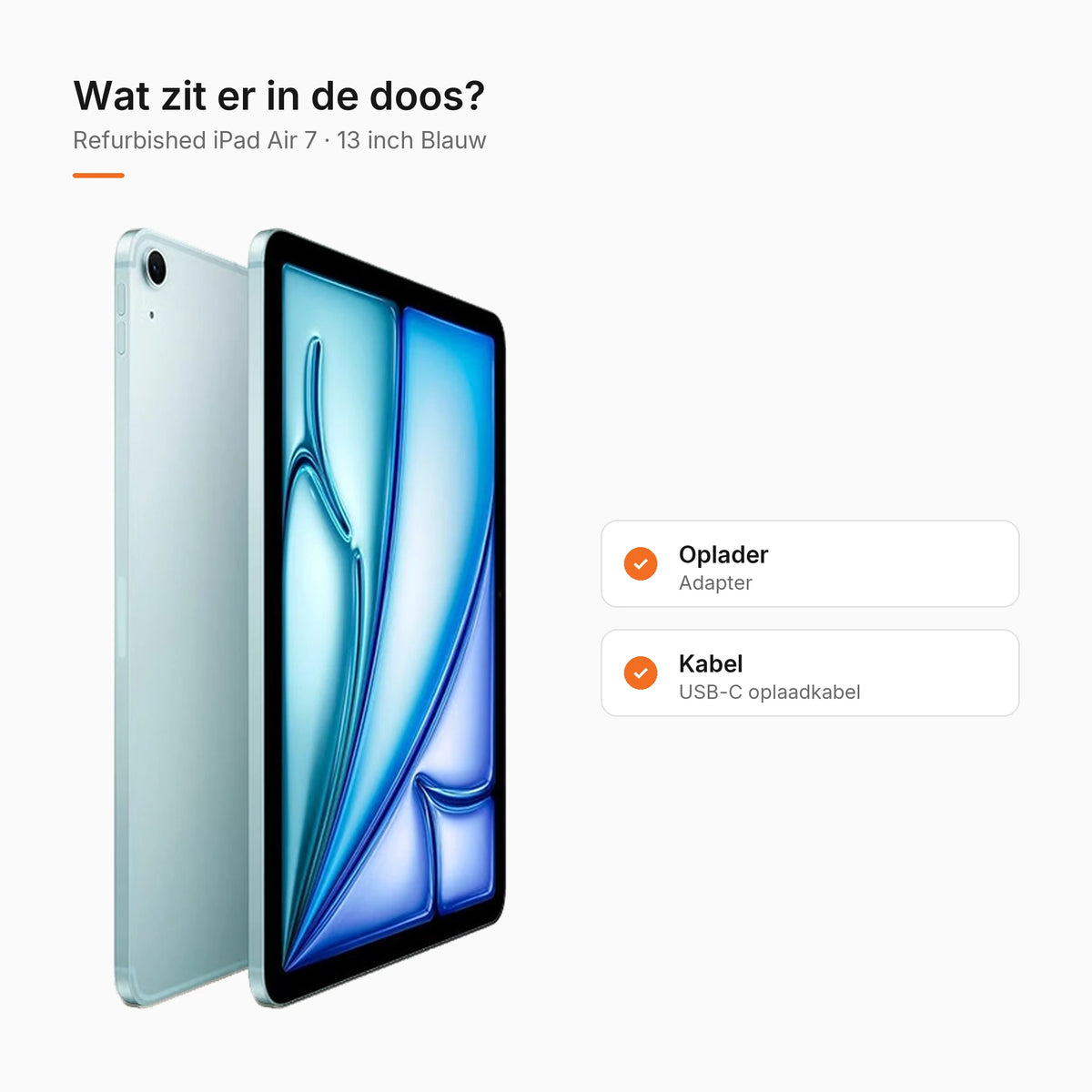 Refurbished iPad Air 7 13 inch Blauw, wat zit er in de doos