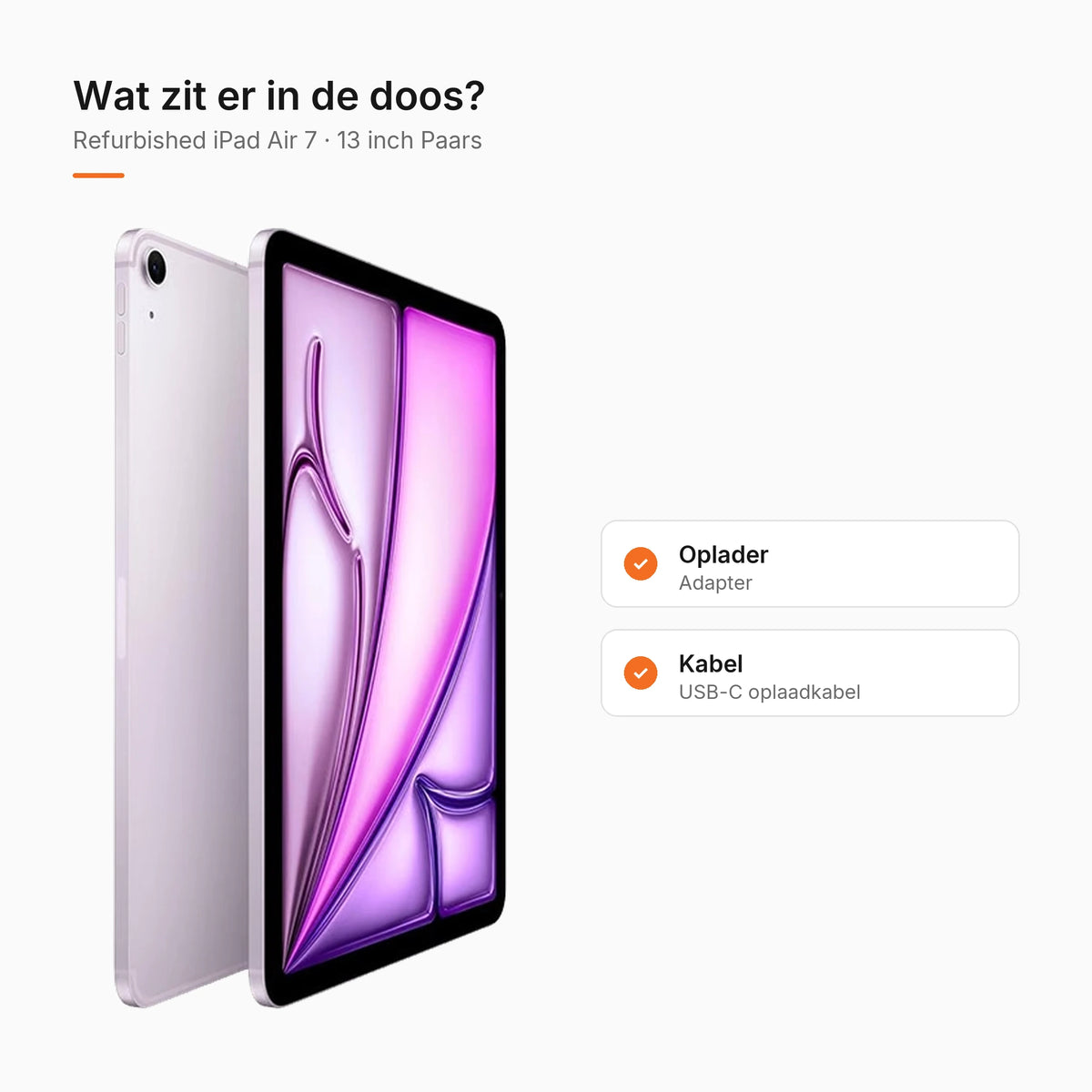 Refurbished iPad Air 7 13 inch Paars, wat zit er in de doos